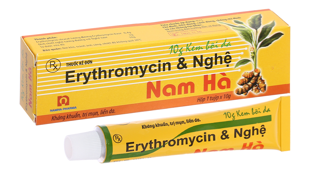 Kem bôi Erythromycin & Nghệ Nam Hà trị mụn, làm liền da tuýp 10g