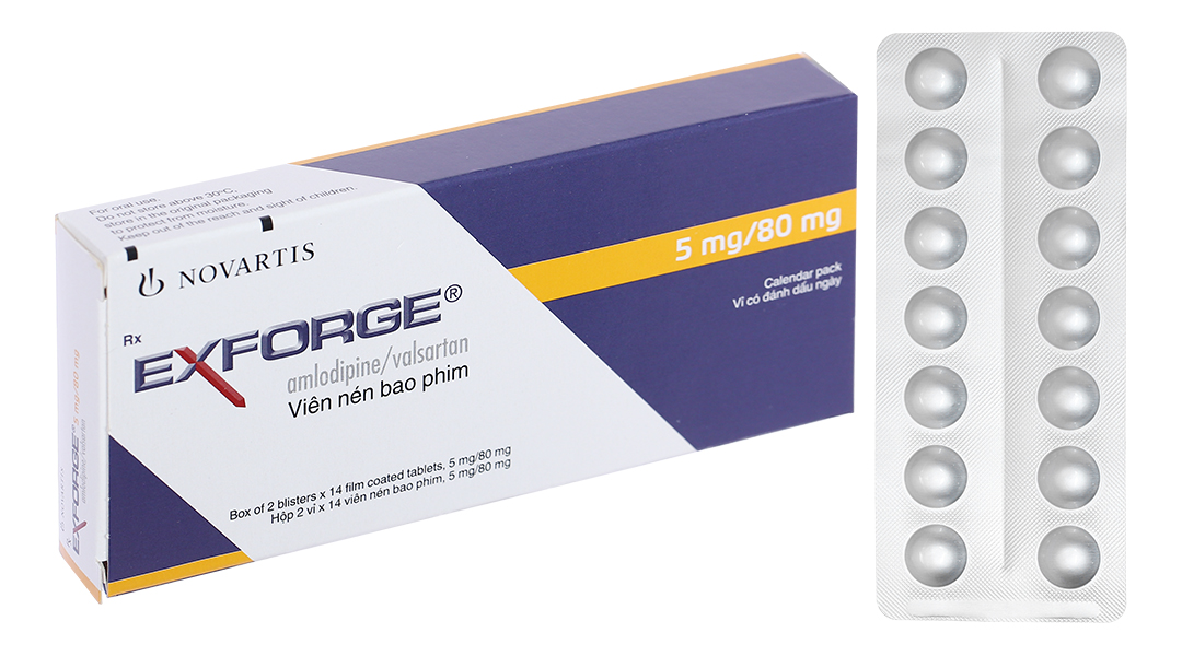 Exforge 5mg/80mg trị tăng huyết áp (2 vỉ x 14 viên)