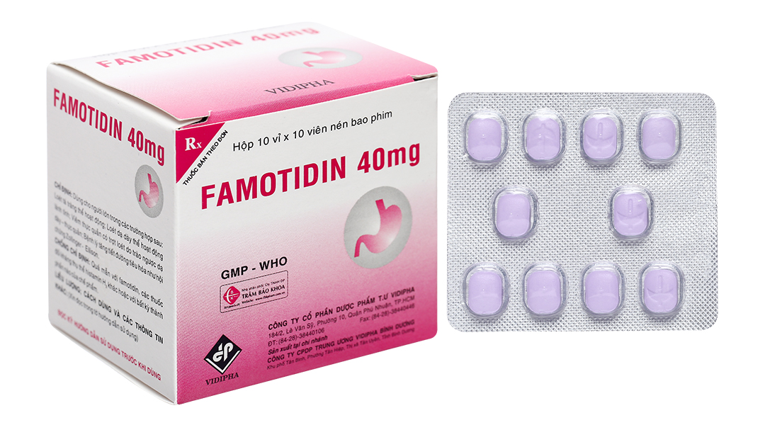 Famotidin 40mg trị trào ngược dạ dày, thực quản (10 vỉ x 10 viên)