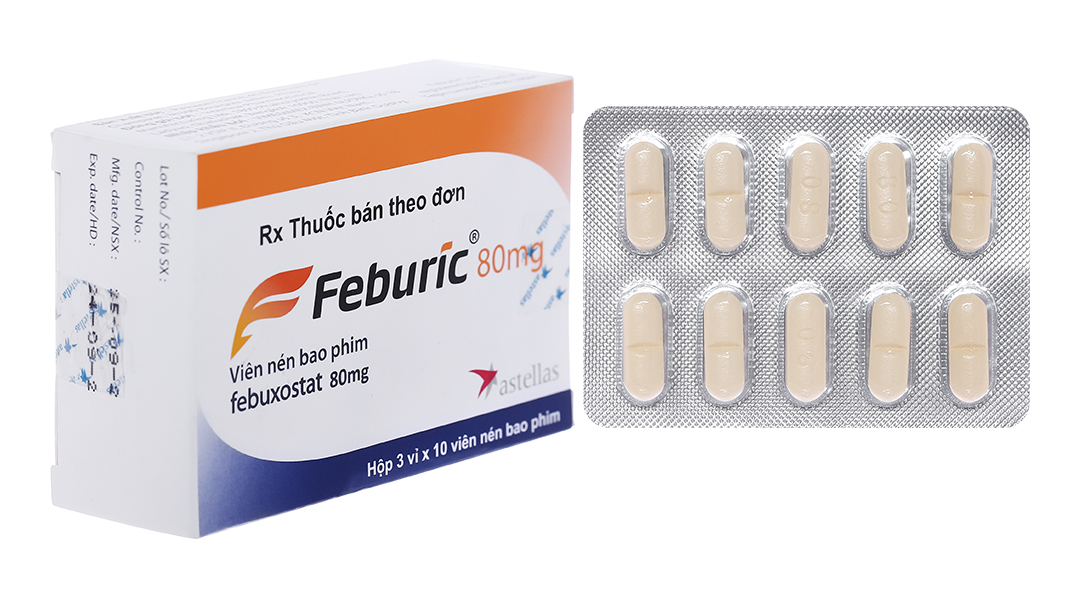 Feburic 80mg trị gout, tăng acid uric huyết (3 vỉ x 10 viên)