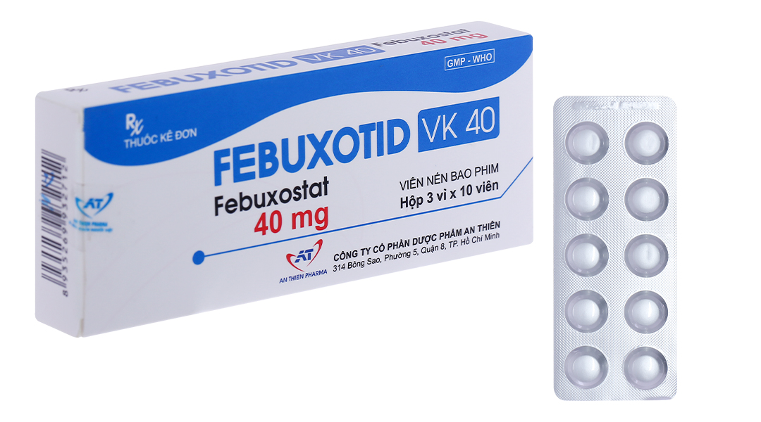 Febuxotid VK 40 trị gout, tăng acid uric huyết (3 vỉ x 10 viên)