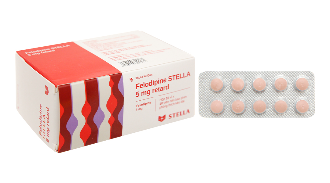 Felodipine Stella 5mg Retard trị tăng huyết áp, đau thắt ngực (10 vỉ x 10 viên)