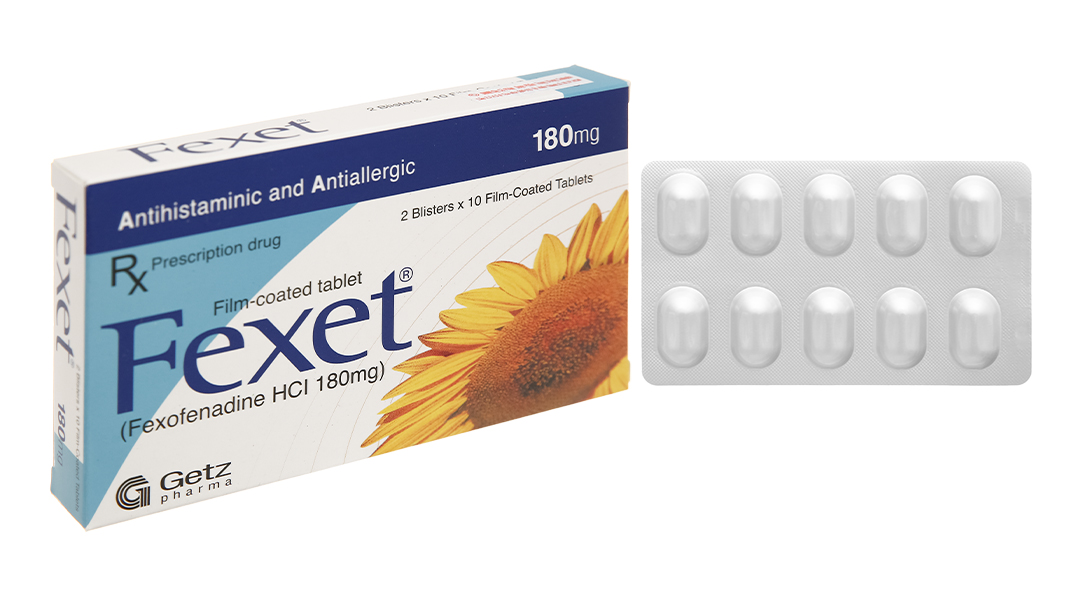 Fexet 180mg trị viêm mũi dị ứng, mày đay (2 vỉ x 10 viên)