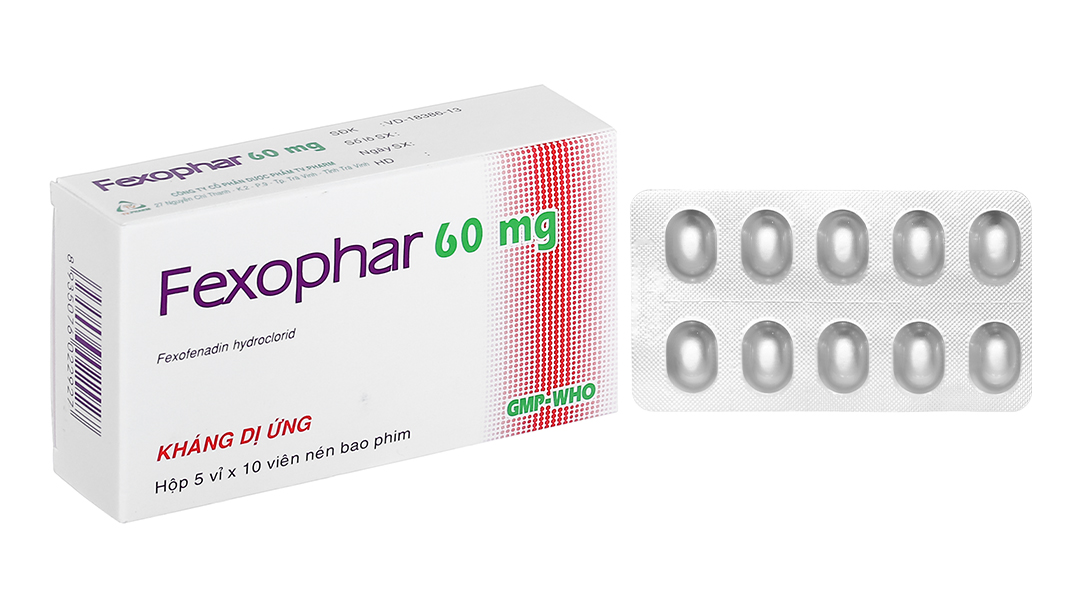 Fexophar 60mg trị viêm mũi dị ứng, mày đay (5 vỉ x 10 viên)