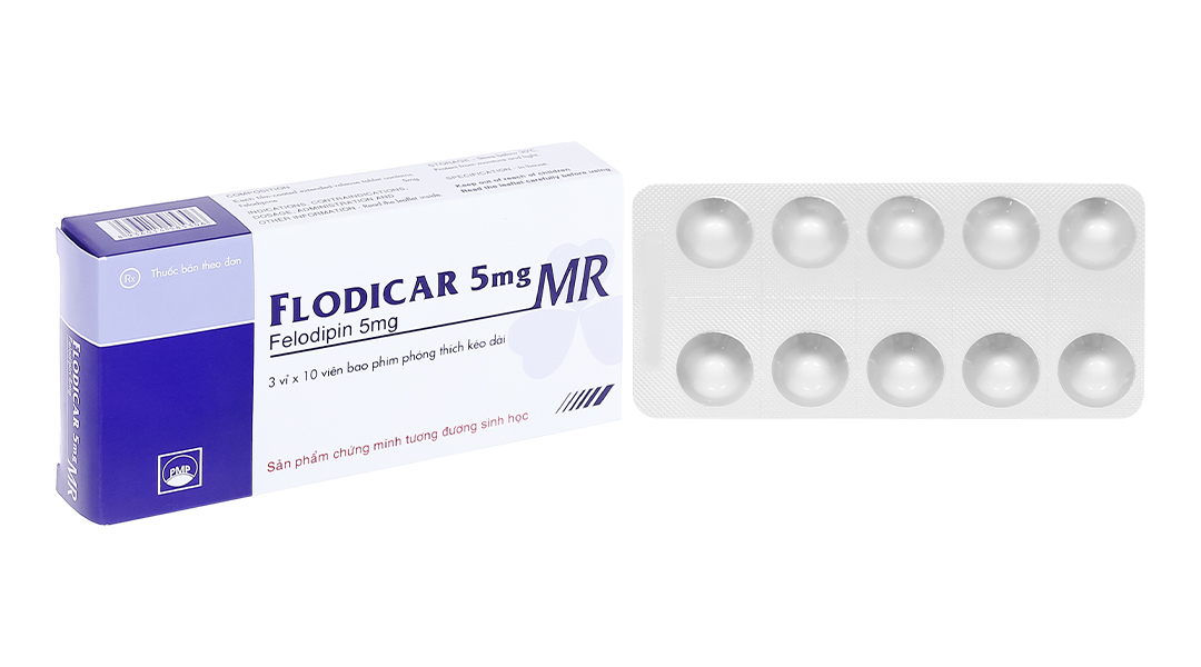 Flodicar MR 5mg trị tăng huyết áp, đau thắt ngực (3 vỉ x 10 viên)