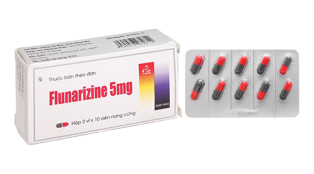 Flunarizine 5mg TV Pharm trị đau nửa đầu (3 vỉ x 10 viên)