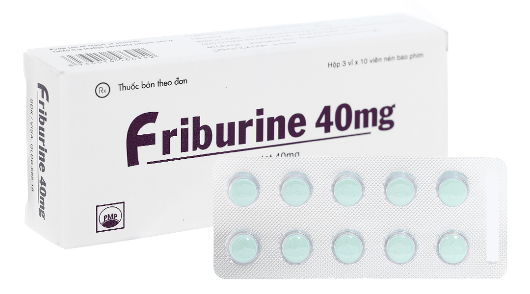 Friburine 40mg trị gout, tăng acid uric huyết (3 vỉ x 10 viên)