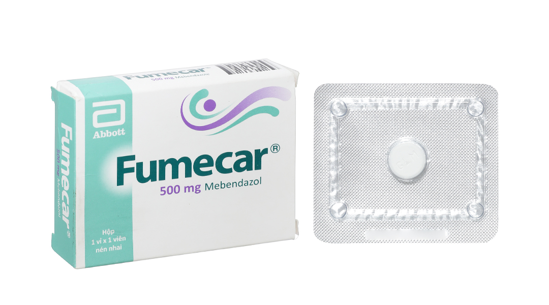 Viên nhai Fumecar 500mg trị giun sán (1 vỉ x 1 viên)