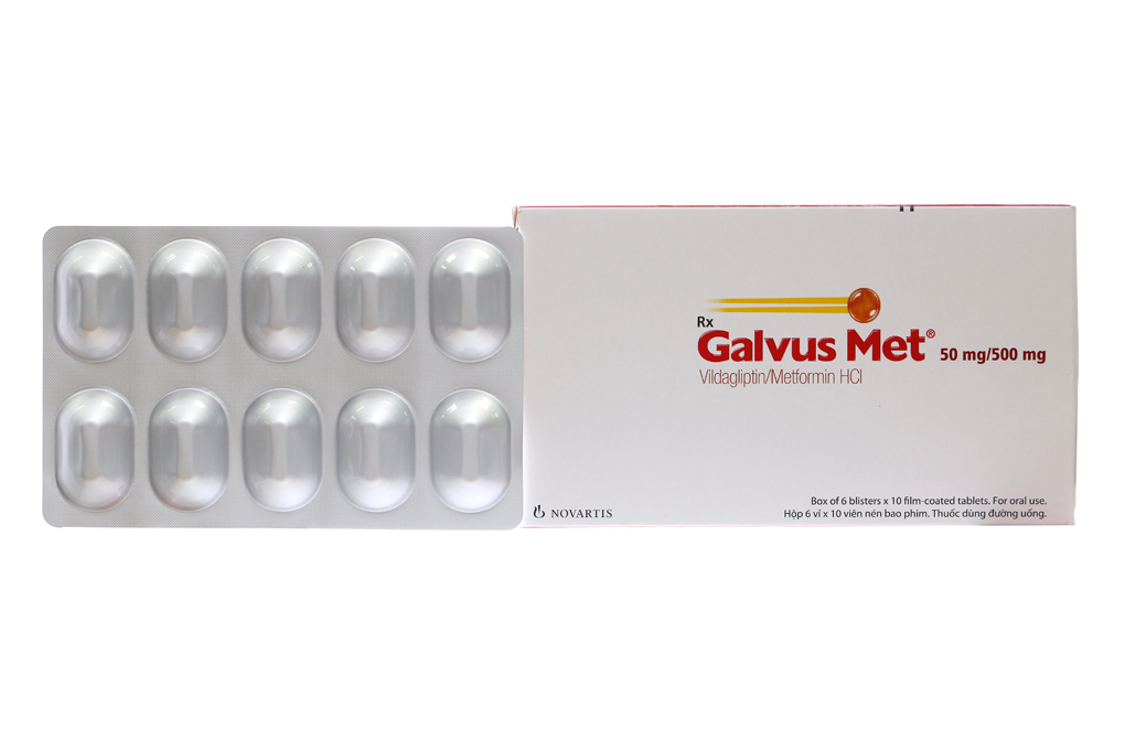 Galvus Met 50mg/500mg trị đái tháo đường (6 vỉ x 10 viên)