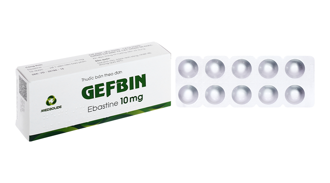 Gefbin 10mg trị viêm mũi dị ứng, mày đay (3 vỉ x 10 viên)