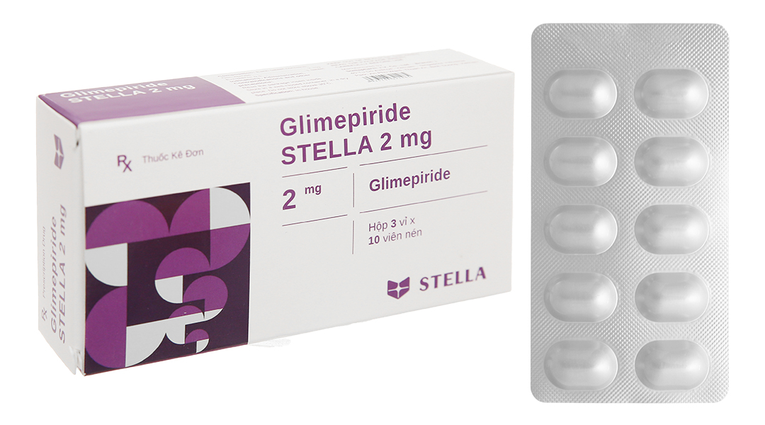 Glimepiride Stella 2mg trị đái tháo đường (3 vỉ x 10 viên)