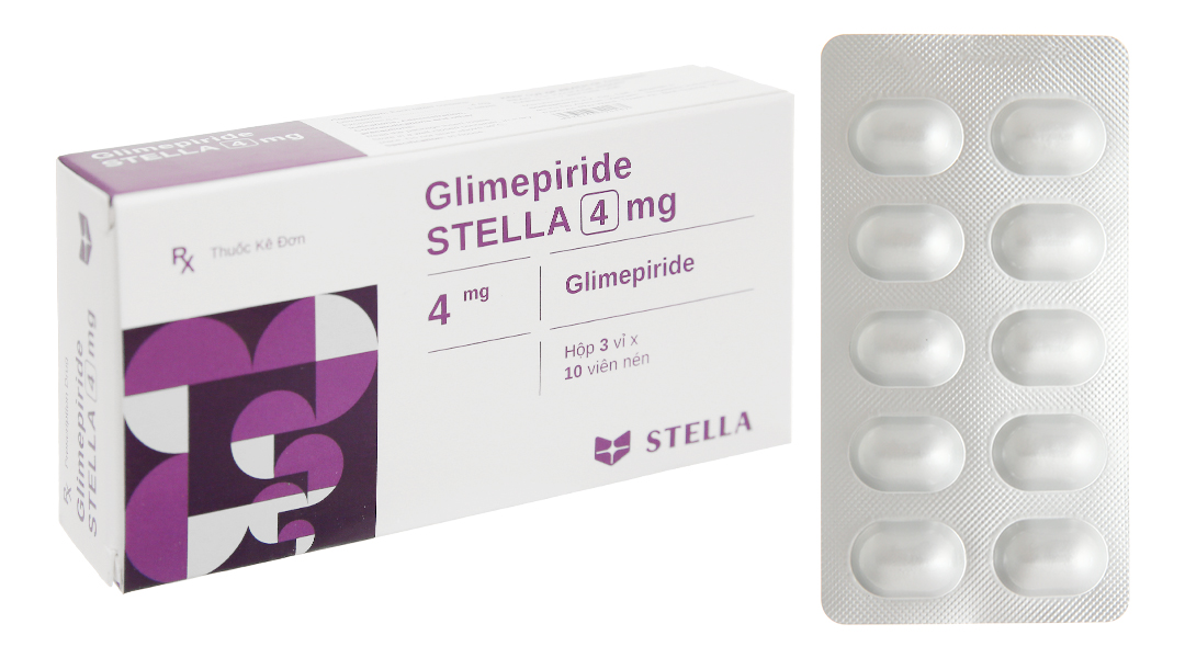 Glimepiride Stella 4mg trị đái tháo đường (3 vỉ x 10 viên)