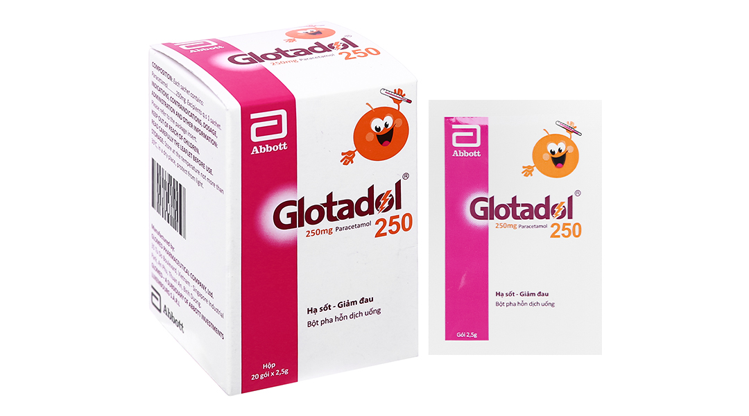 Bột pha hỗn dịch uống Glotadol 250 giảm đau, hạ sốt (20 gói x 2.5g)