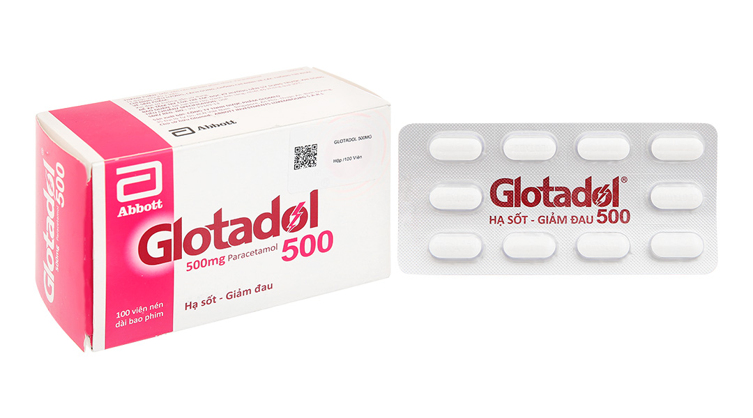 Glotadol 500 trị các chứng đau và sốt từ nhẹ đến vừa hộp (10 vỉ x 10 viên)