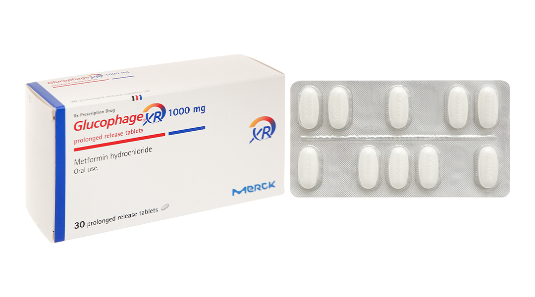 Glucophage XR 1000mg trị đái tháo đường (3 vỉ x 10 viên)