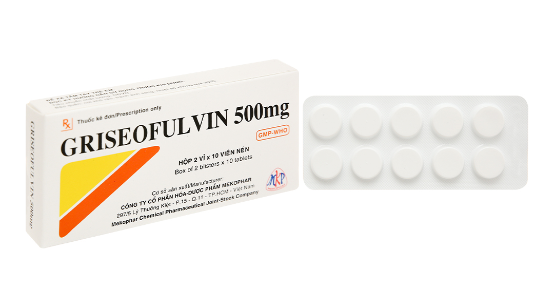 Griseofulvin Mekophar 500mg trị nhiễm nấm (2 vỉ x 10 viên)