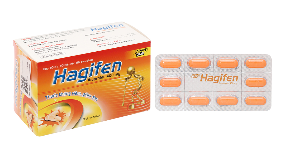 Hagifen 400mg giảm đau, hạ sốt, kháng viêm (10 vỉ x 10 viên)