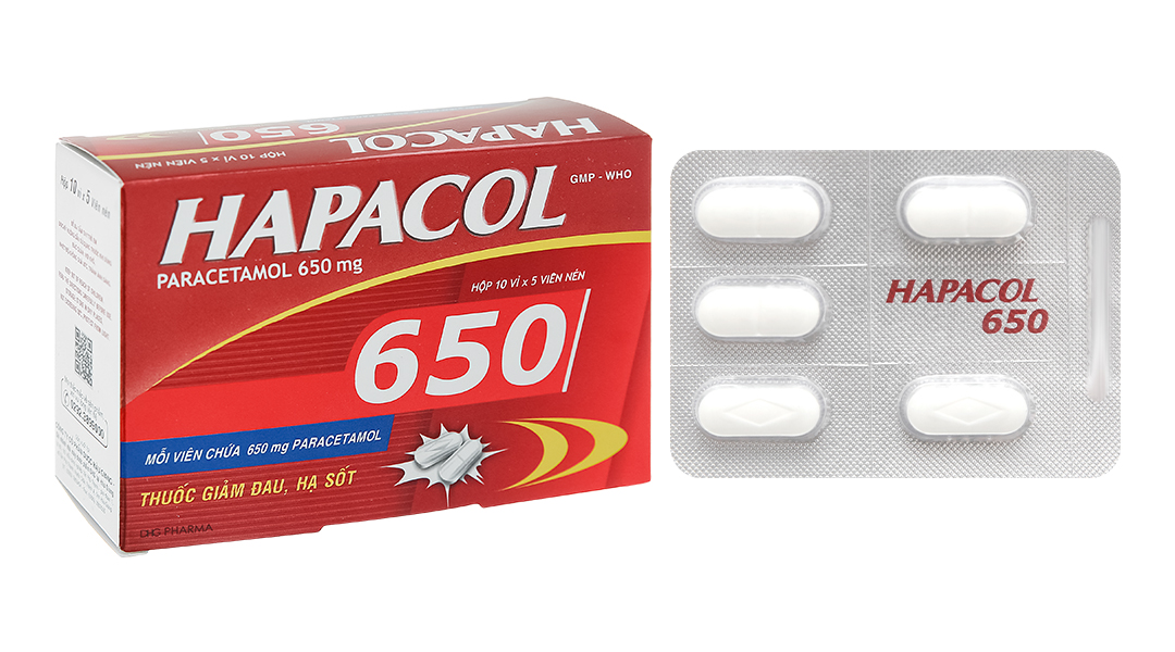 Hapacol 650 giảm đau, hạ sốt (10 vỉ x 5 viên)