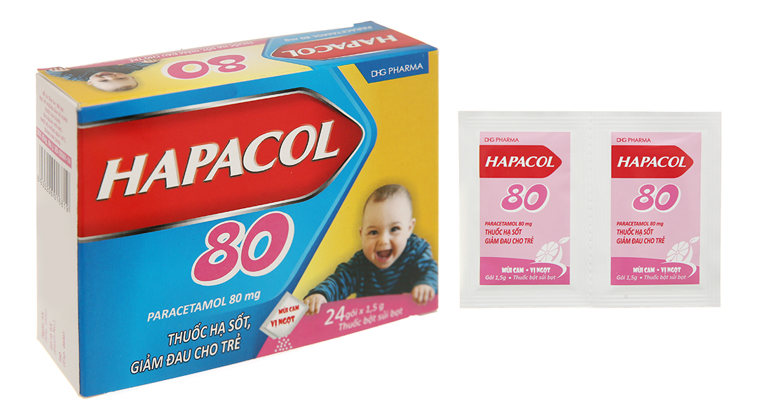 Bột sủi Hapacol 80 giảm đau, hạ sốt (24 gói x 1.5g)