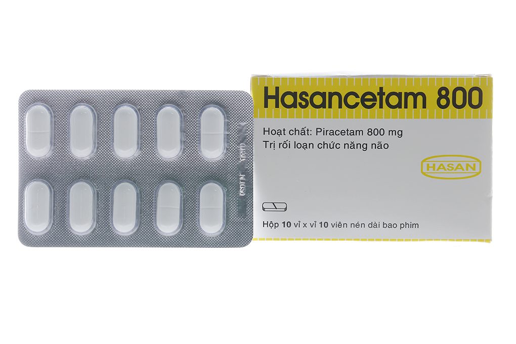 Hasancetam 800 trị rối loạn chức năng não (10 vỉ x 10 viên)