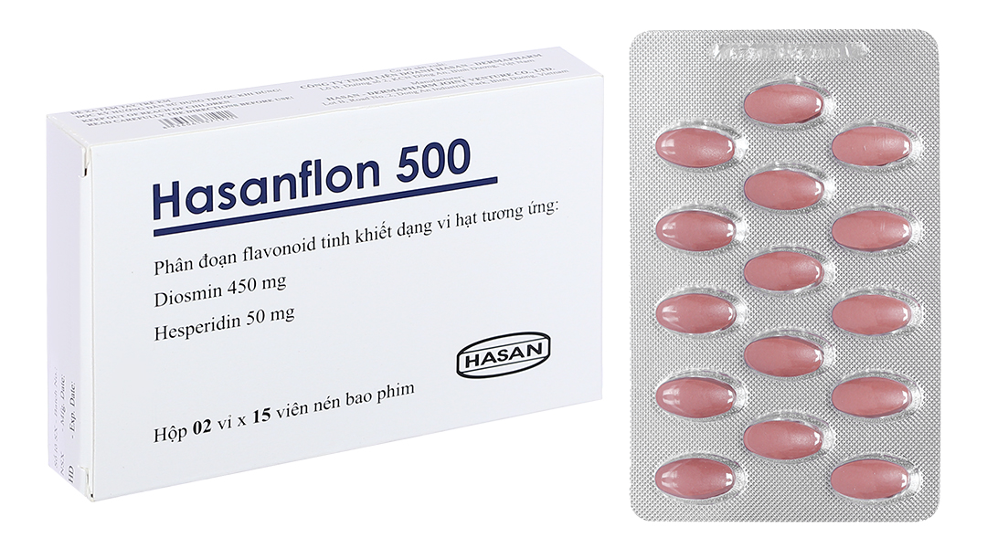 Hasanflon 500 trị trĩ, suy giãn tĩnh mạch (2 vỉ x 15 viên)