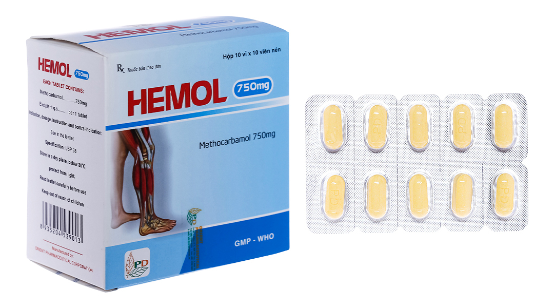 Hemol 750mg giãn cơ, trị đau do co cứng cơ (10 vỉ x 10 viên)