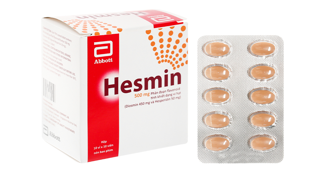 Hesmin 500mg trị trĩ, suy giãn tĩnh mạch (10 vỉ x 10 viên)