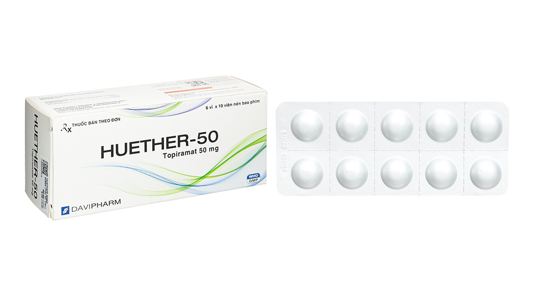 Huether-50 trị động kinh, dự phòng đau nửa đầu (6 vỉ x 10 viên)