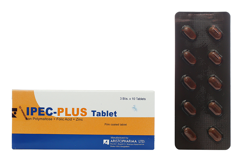 Ipec-plus Tablet trị thiếu sắt, axit folic và kẽm (3 vỉ x 10 viên)