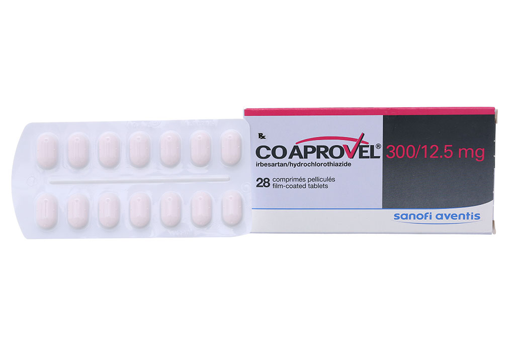 CoAprovel 300/12.5mg trị tăng huyết áp (2 vỉ x 14 viên)