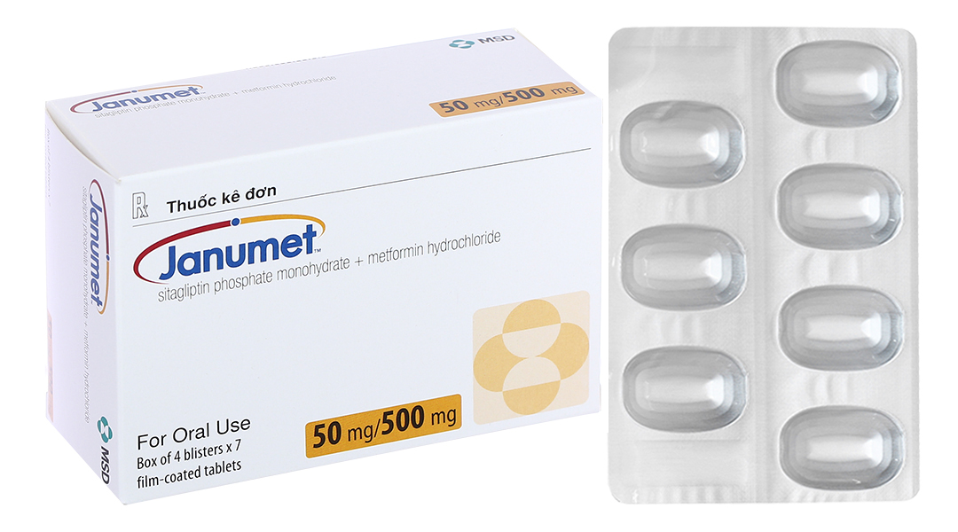 Janumet 50mg/500mg trị đái tháo đường (4 vỉ x 7 viên)