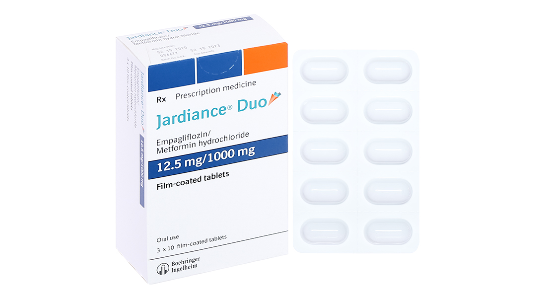 Jardiance Duo 12.5mg/1000mg trị đái tháo đường (3 vỉ x 10 viên)