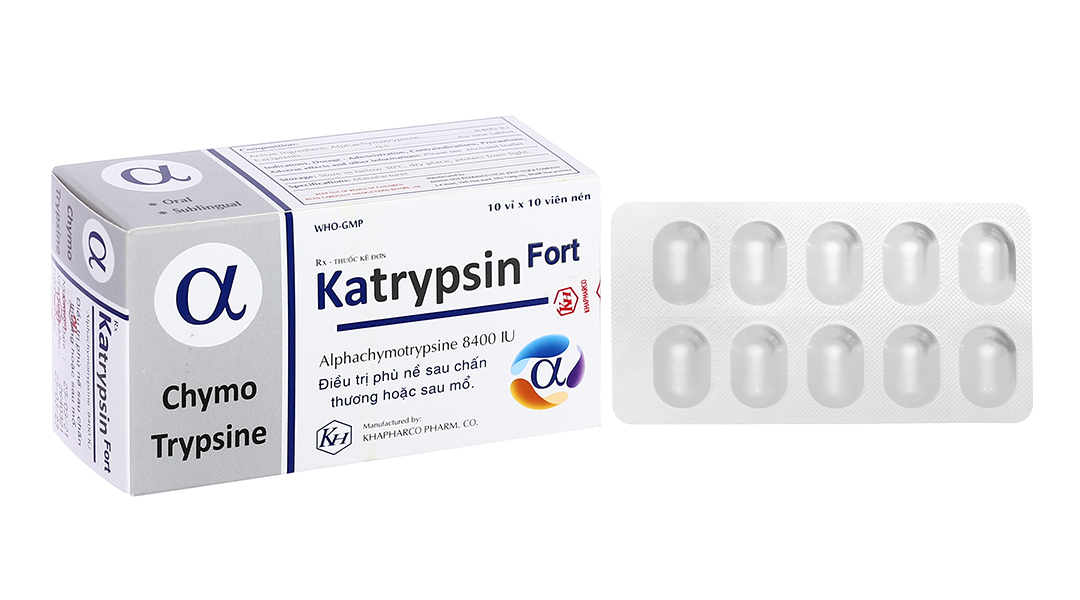 Katrypsin Fort 8400IU trị phù nề sau chấn thương (10 vỉ x 10 viên)