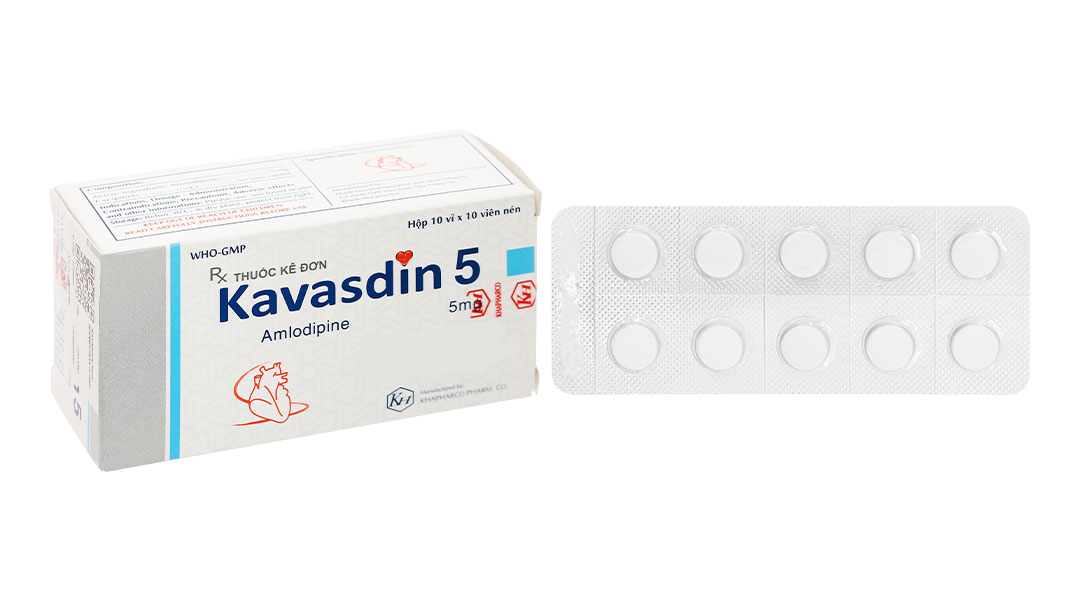 Kavasdin 5 trị tăng huyết áp, đau thắt ngực (10 vỉ x 10 viên)