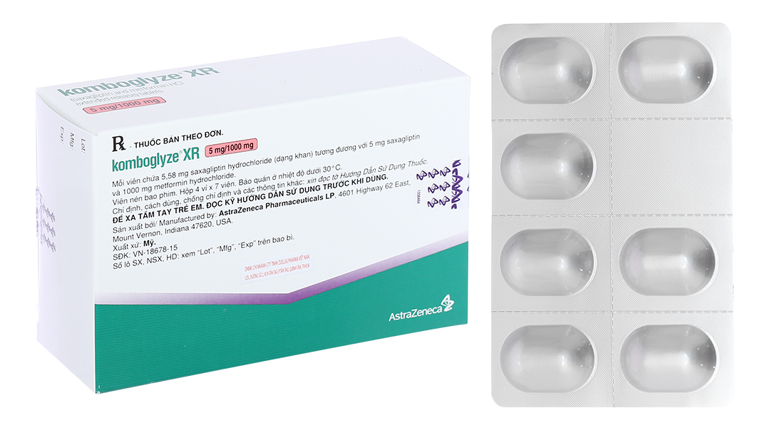 Komboglyze XR 5mg/1000mg trị đái tháo đường (4 vỉ x 7 viên)