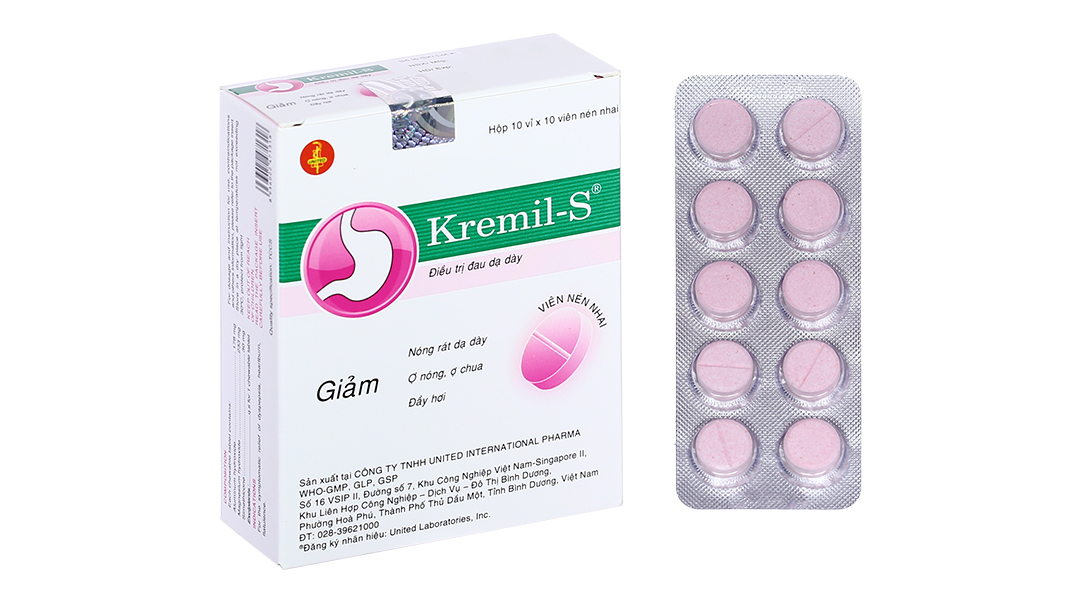 Viên nhai Kremil-S trị đầy hơi, đau dạ dày (10 vỉ x 10 viên)