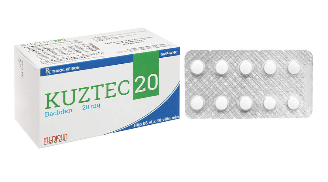 Kuztec 20mg giãn cơ, trị đau do co cứng cơ (6 vỉ x 10 viên)