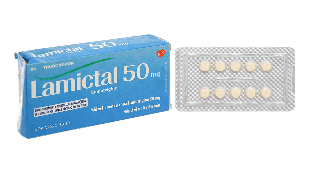 Lamictal 50mg trị động kinh, rối loạn lưỡng cực (3 vỉ x 10 viên)