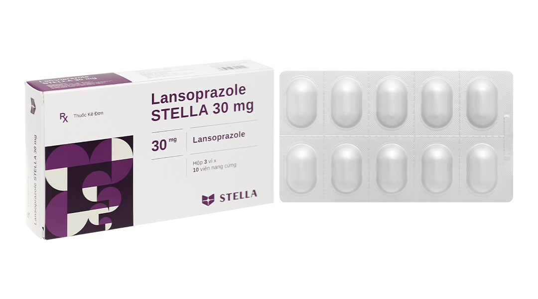 Lansoprazole Stella 30mg trị trào ngược dạ dày, thực quản (3 vỉ x 10 viên)