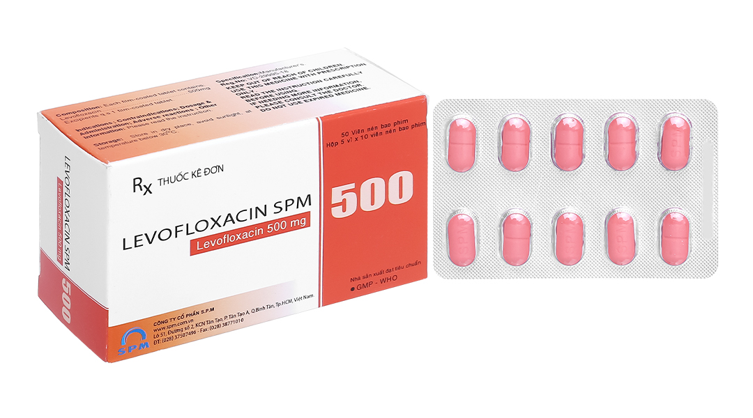 Levofloxacin SPM 500 trị nhiễm khuẩn (5 vỉ x 10 viên)