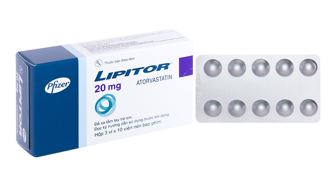 Lipitor 20mg trị rối loạn lipid máu (3 vỉ x 10 viên)