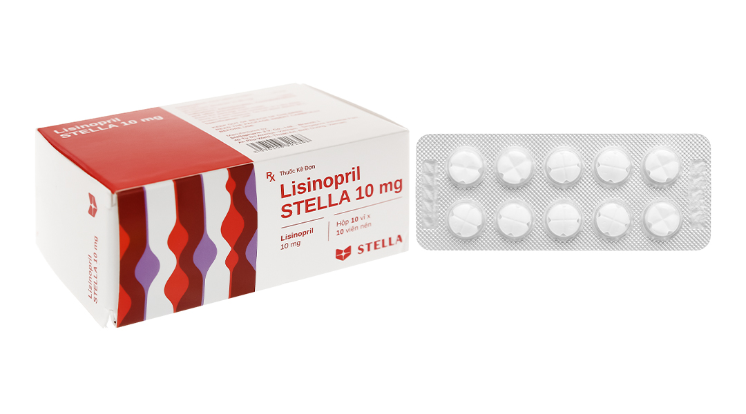 Lisinopril Stella 10mg trị tăng huyết áp, suy tim (10 vỉ x 10 viên)