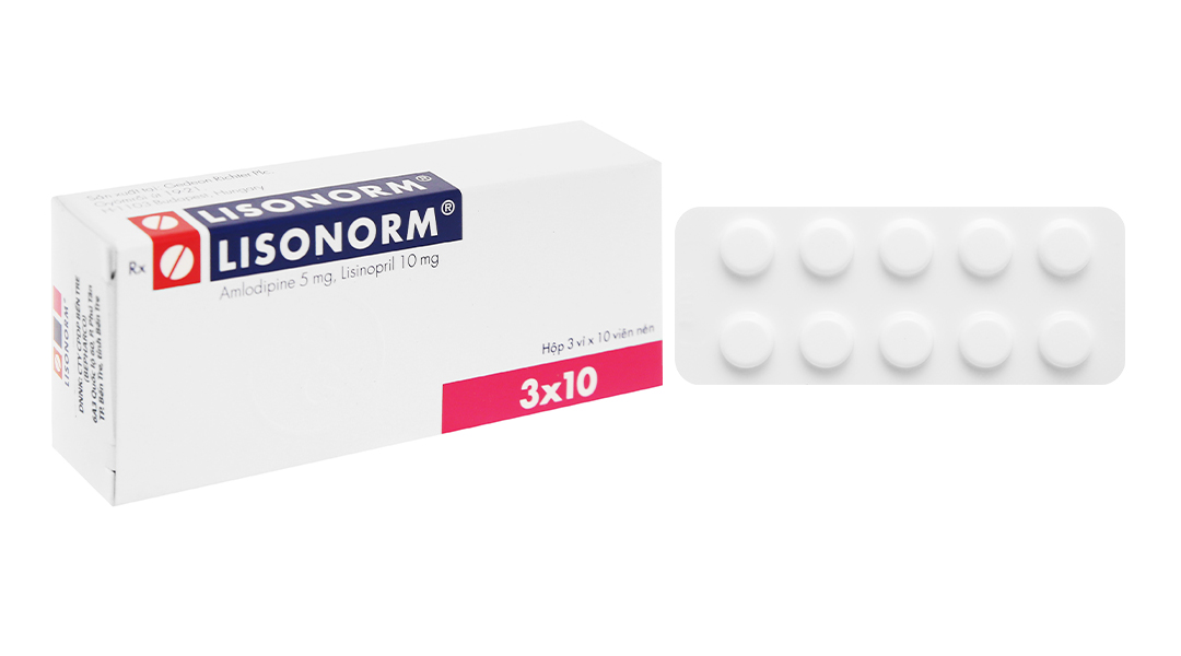 Lisonorm 5mg/10mg trị tăng huyết áp (3 vỉ x 10 viên)