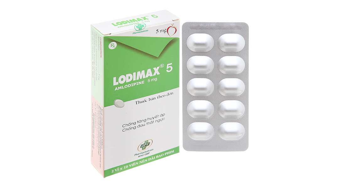 Lodimax 5 trị tăng huyết áp, đau thắt ngực (2 vỉ x 10 viên)