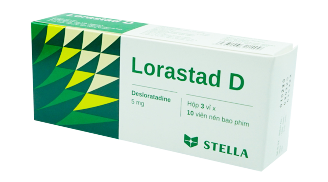 Lorastad D 5mg trị triệu chứng viêm mũi dị ứng, mày đay (3 vỉ x 10 viên)