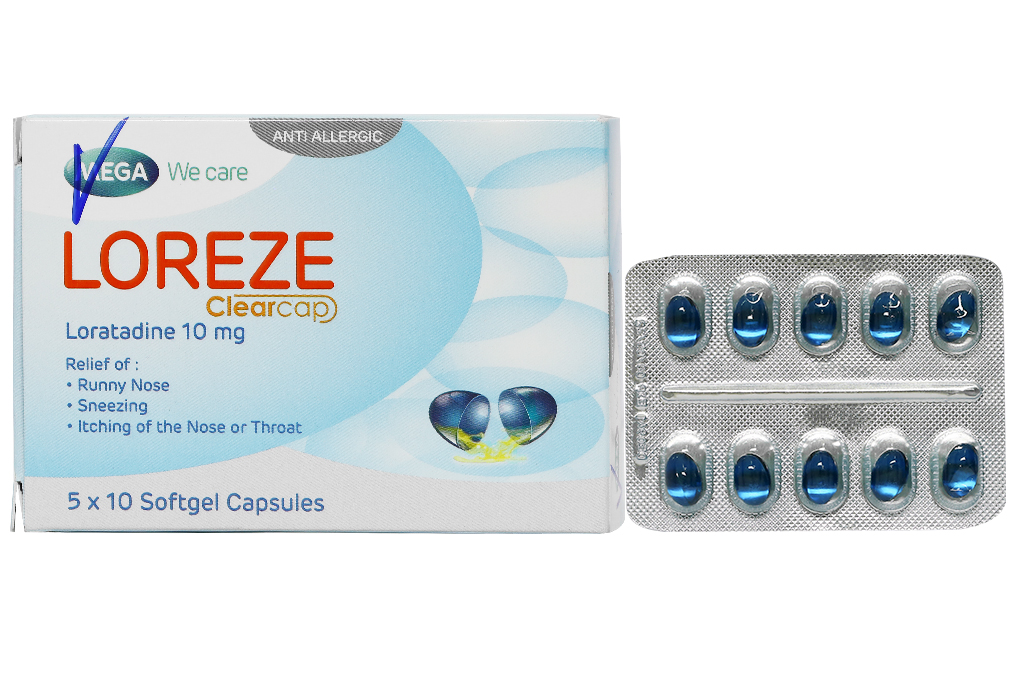 Loreze Clearcap 10mg trị viêm mũi dị ứng, mày đay (5 vỉ x 10 viên)