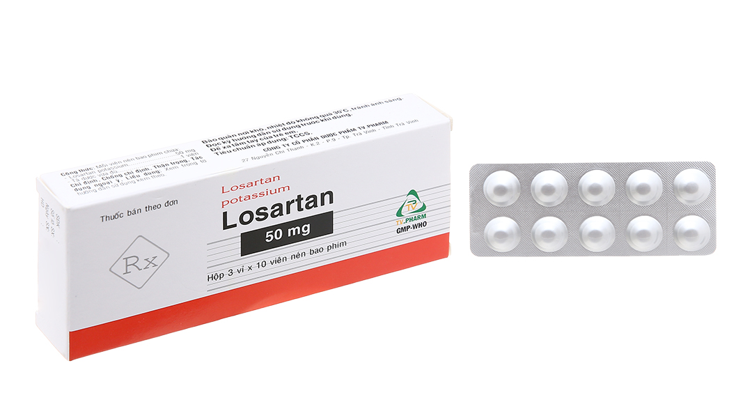 Losartan TV.Pharm 50mg trị tăng huyết áp (3 vỉ x 10 viên)