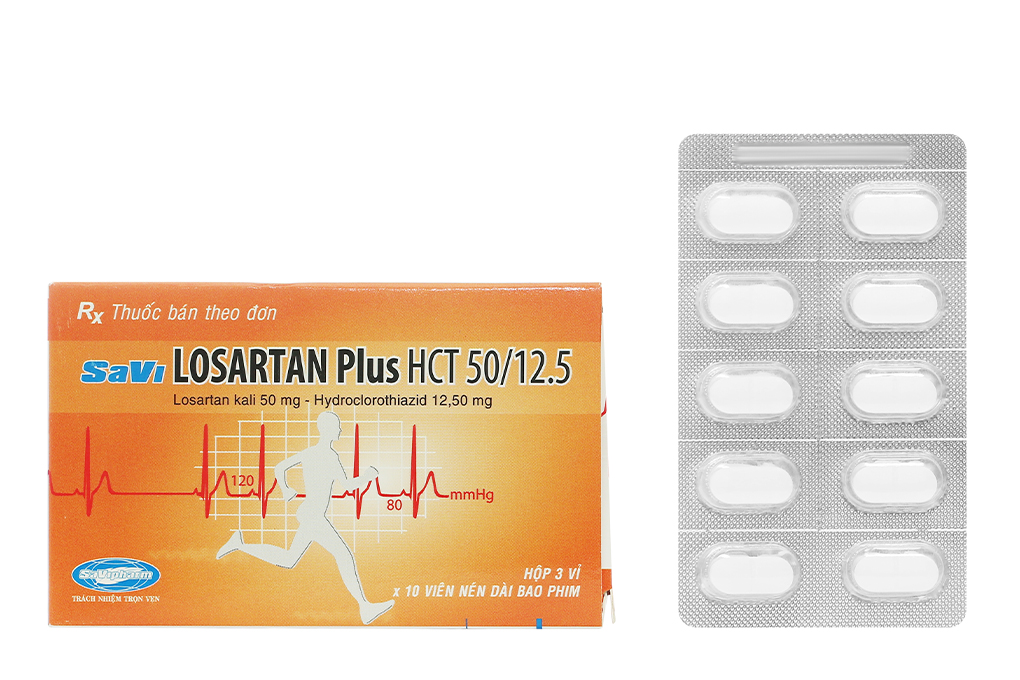 SaVi Losartan Plus HCT 50/12.5 trị tăng huyết áp (3 vỉ x 10 viên)