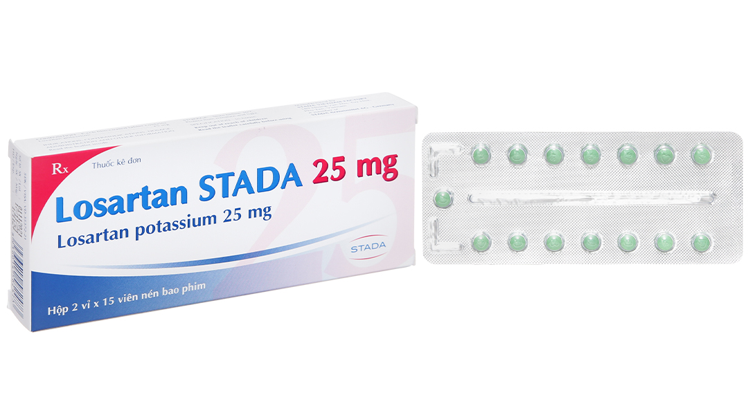 Losartan Stada 25mg trị tăng huyết áp (2 vỉ x 15 viên)