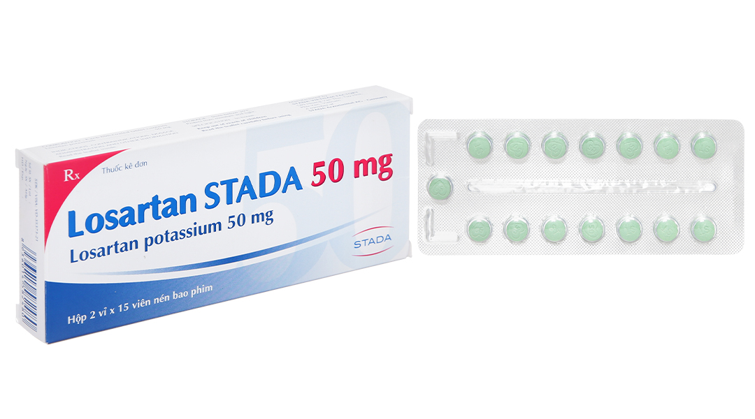 Losartan Stada 50mg trị tăng huyết áp (2 vỉ x 15 viên)